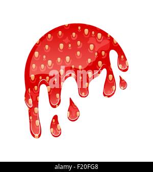 Fluente Confettura di fragole isolato su sfondo bianco Illustrazione Vettoriale