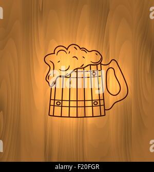 Due ciotole di legno con una birra su sfondo di legno Illustrazione Vettoriale