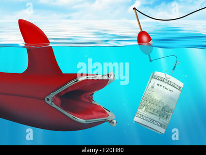 Il rischio aziendale concetto, denaro Catture Esche il borsellino Foto Stock