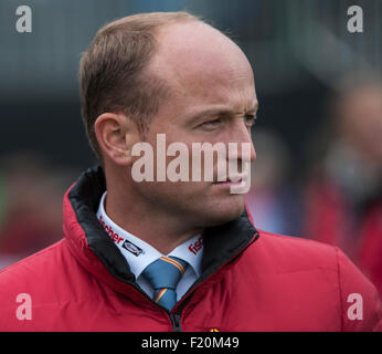 Blair Atholl, Scotland, Regno Unito. Il 9 settembre, 2015. Michael Jung [GER] con FischerTakinou AA al primo controllo. Il FEI European Eventing Championships 2015 Blair Castle Credit: stephen Bartolomeo/Alamy Live News Foto Stock