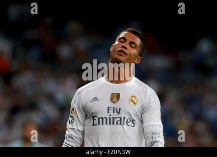 Spagna, Madrid:del Real Madrid in avanti portoghese Cristiano Ronaldo lamenta un occasione persa durante il campionato spagnolo 2015/16 Foto Stock