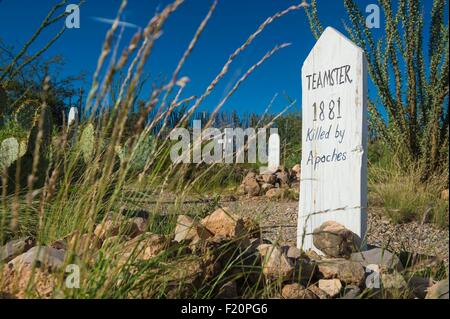 Stati Uniti, Arizona, oggetto contrassegnato per la rimozione definitiva, cimitero storico Foto Stock