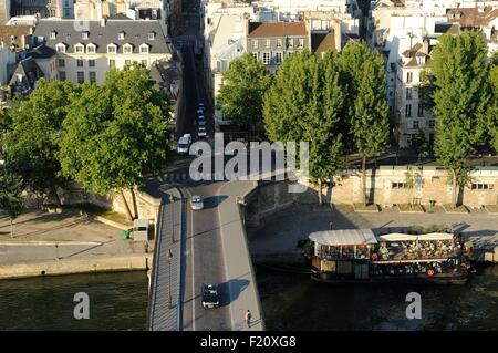 Francia, Parigi, Area classificata patrimonio mondiale UNESCO, il porto di Montebello e il ponte de l'Archeveche (vista aerea) Foto Stock