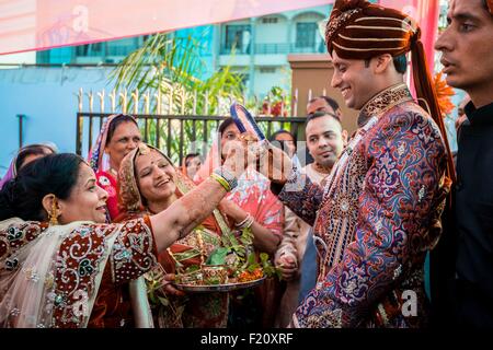 India Rajasthan, Jaipur, brahman nozze indù Foto Stock