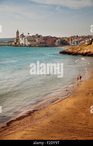 In Spagna, in Catalogna, provincia di Barcellona, Sitges, Sant Sebastiα Beach Foto Stock