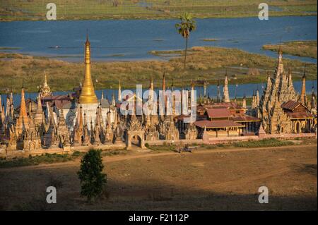 Myanmar (Birmania), stato Shan, Pao la tribù, Sagar lago, Samkar intarsio, Tharkhaung pagoda Foto Stock