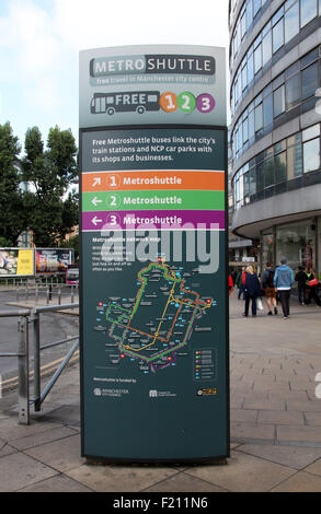 Manchester Metroshuttle Mappa al di fuori della stazione Piccadilly Foto Stock