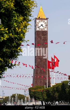 La Tunisia, Tunisi, downtown, Horloge obelisco il 14 janvier 2011 square da Bourguiba Avenue Foto Stock