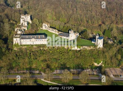 Francia, Seine Maritime, Tancarville Tancarville, castello del XII secolo la fortezza (vista aerea) Foto Stock