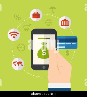 Concetti di metodi di pagamento online. Le icone per il pagamento on-line gat Illustrazione Vettoriale