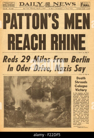 1945 Daily News (New York) pagina anteriore di reporting di Patton generale raggiunge il fiume Reno Foto Stock