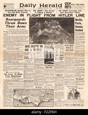 1944 Daily Herald front page Battaglia di reporting per Anzio Beachheads Foto Stock
