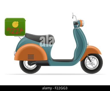 Retrò scooter per pizza consegna illustrazione vettoriale isolati su sfondo bianco Illustrazione Vettoriale