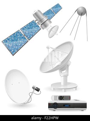 Le icone di set di radiodiffusione via satellite illustrazione vettoriale isolati su sfondo bianco Illustrazione Vettoriale