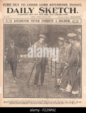 1915 Daily Sketch Lord Kitchener parla ai soldati feriti a. Broome Park Foto Stock