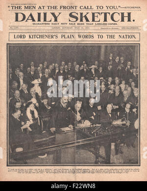 1915 Daily Sketch Lord kitchener parla alla Guildhall Foto Stock