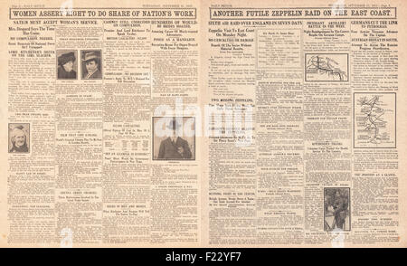 1915 Daily Sketch Zeppelin RAID sulla costa orientale Foto Stock