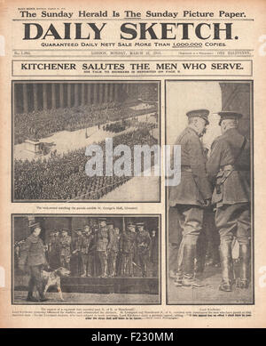 1915 Daily Sketch Military Parade a Liverpool per Lord Kitchener Foto Stock