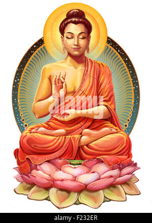 Illustrazione con il Buddha in meditazione. Illustrazione raster Foto Stock