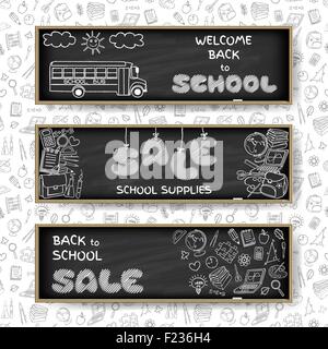Doodle torna a scuola vendita banner Illustrazione Vettoriale
