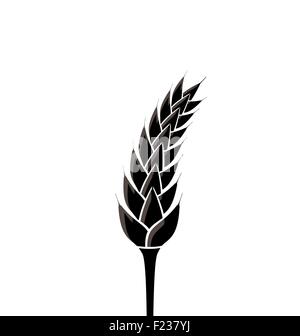 Silhouette nera di spikelet di grano isolato su bianco backgrou Illustrazione Vettoriale