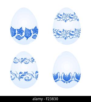 Le uova di Pasqua con la federazione nazionale di ornamento in stile gzhel Illustrazione Vettoriale
