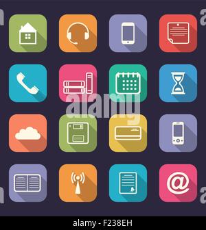 Applicazione web icone nel design piatto con ombre lunghe Illustrazione Vettoriale