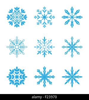 Set di fiocchi di neve diversi isolati su sfondo bianco Illustrazione Vettoriale