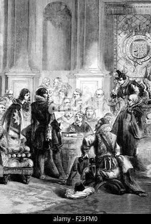 George Villiers, primo duca di Buckingham prima di un consiglio parlamentare studiando la Duke's Royal e le attività politiche. Foto Stock