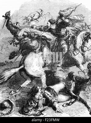 Una lotta per lo standard nella battaglia di Edgehill (o bordo Hill) nel sud del Warwickshire, che è stato il primo piantò battaglia della Prima Guerra Civile Inglese ha combattuto su Domenica, 23 ottobre 1642. Foto Stock