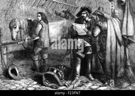 Cromwell alla scoperta del re lettera al Blue Boar Inn, Holborn, Londra, Inghilterra1647 Foto Stock