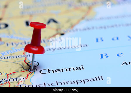 Chennai imperniata su una mappa di Asia Foto Stock