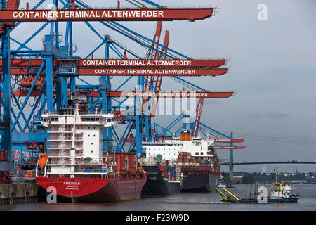 Caricamento del contenitore nave Amerdijk, container terminal Altenwerder, CTA, porto di Amburgo, Amburgo, Germania