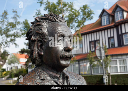 Albert Einstein, la scultura in bronzo dal belga scultore Johnny Werkbrouck, De Haan, Fiandre Occidentali, Belgio Foto Stock