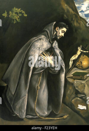 El Greco - San Francesco venerando il crocifisso Foto Stock