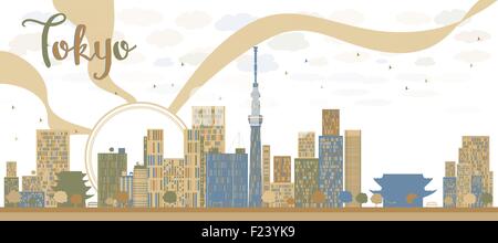 Lo skyline di Tokyo con grattacieli e sun illustrazione vettoriale Illustrazione Vettoriale