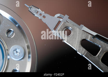Hard disk HDD internals closeup datadisk superficie del lettore Foto Stock