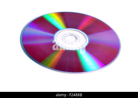 Un DVD vuoto mantenuto su un bianco sfondo isolato Foto Stock