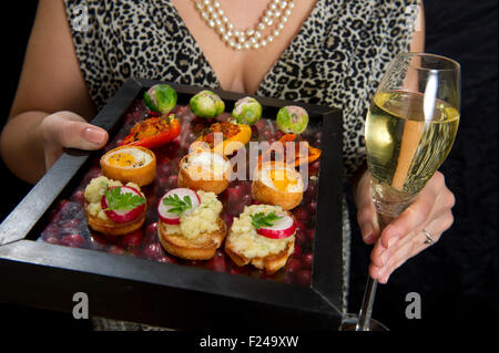 Canapes, piccolo cibo per le dita adatto per le feste. Foto Stock