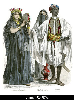 Costume di Egitto del XIX secolo, tamburello player, Watercarrier, Servo Foto Stock