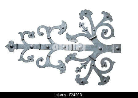 Decorativa cerniera metallica isolate su sfondo bianco Foto Stock