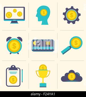 Icone di piani finanziari e di oggetti business Illustrazione Vettoriale