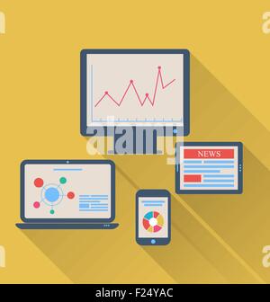 Monitor, laptop, tablet PC e telefono cellulare, icone piana w Illustrazione Vettoriale