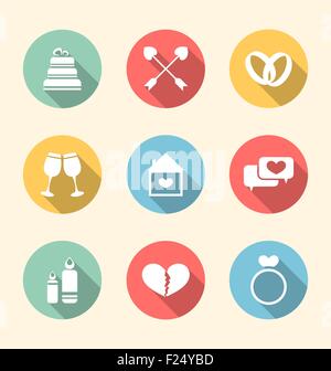 Appartamento alla moda le icone per il giorno di San Valentino, stile con ombre lunghe Illustrazione Vettoriale