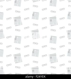 Modello senza cuciture con quotidiani e occhiali, piatto Business icone, sfondo di ripetizione Illustrazione Vettoriale