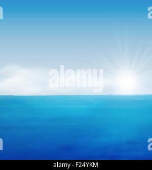 Paesaggio marino Sunrise blu oceano Illustrazione Vettoriale