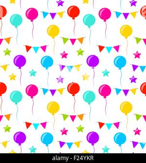 Seamless Texture con Bunting bandiere di partito, palloncini e stelle Illustrazione Vettoriale