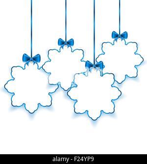 Impostare Carta di Natale di fiocchi di neve con archi, isolato sul retro bianco Illustrazione Vettoriale