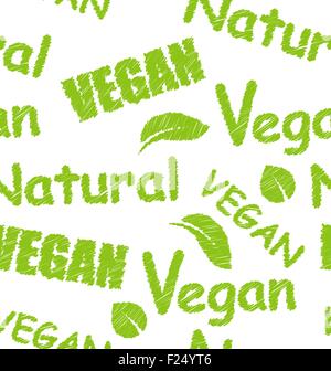 Modello senza cuciture con testi di verde e foglie Illustrazione Vettoriale