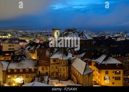 Francia, Territoire de Belfort, Belfort, dal castello, la città vecchia, Saint Christophe cattedrale, Alstom fabbrica, Salbert hil Foto Stock